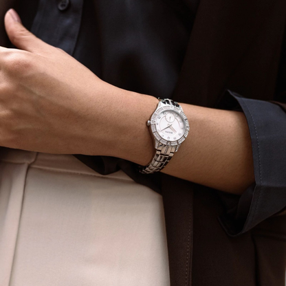 Bulova Crystal Phantom Silver Stainless Steel White Dial Watch 30.5 mm