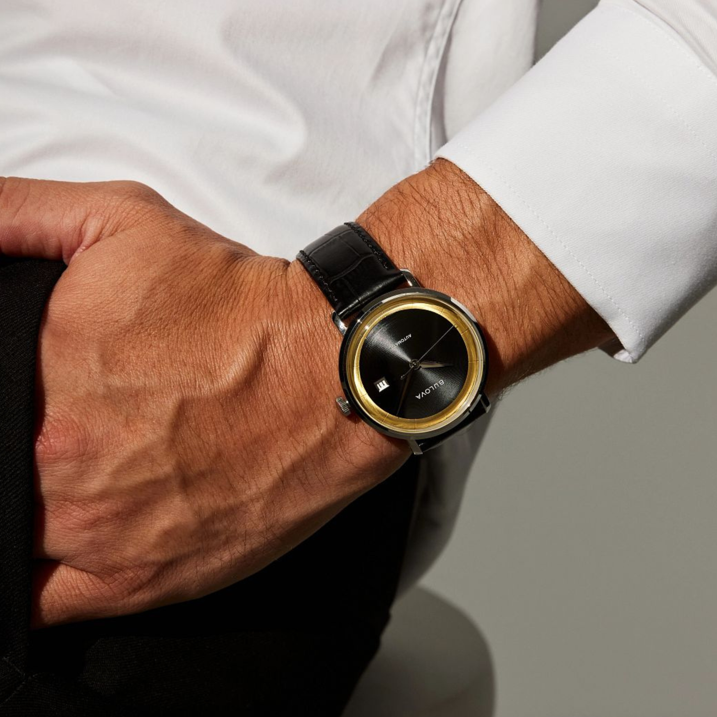 Bulova Frank Sinatra Rat Pack Leather Strap Black Dial Automatic Watch 40 mm