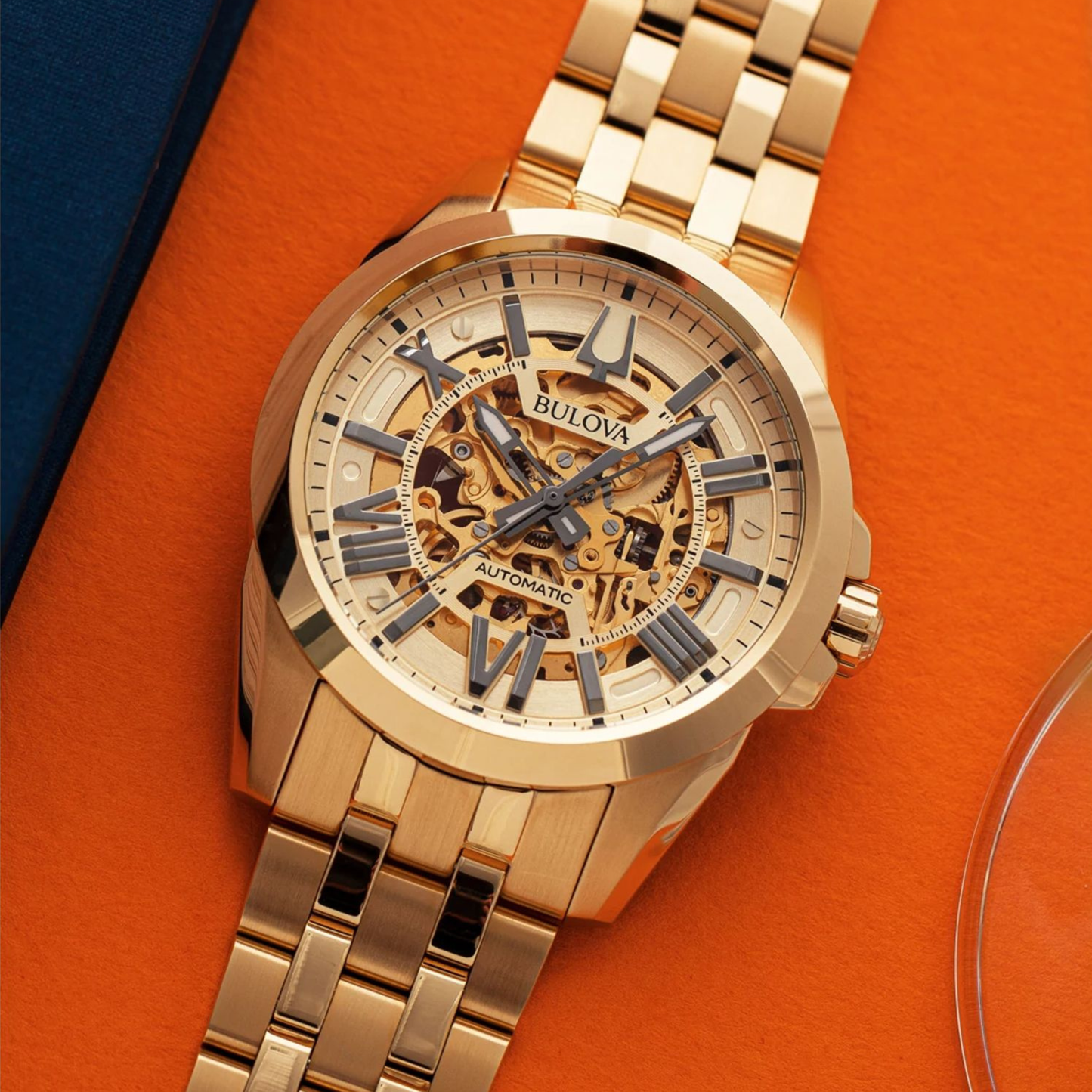 Bulova Sutton Classic Watch, Stainless Steel, Gold-Tone Dial, 43 mm