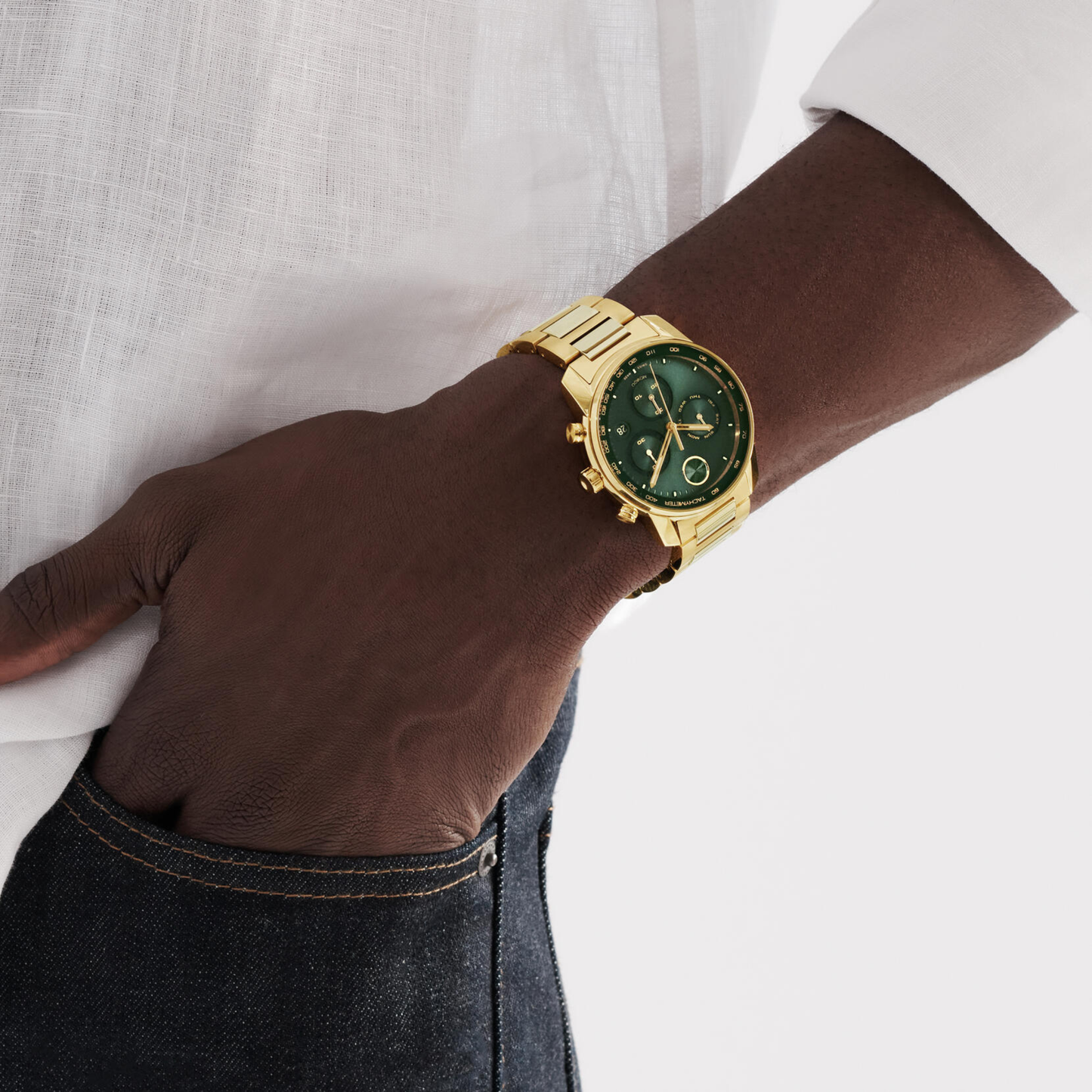 Movado Bold Verso Chronograph Green Dial Stainless Steel Watch 44 mm