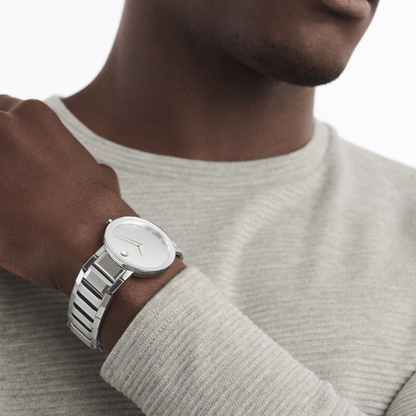 Movado Sapphire Silver Mirror Stainless Steel Swiss Watch 39 mm