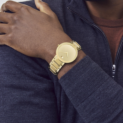 Movado Sapphire Yellow Gold PVD Stainless Steel Watch 39 mm