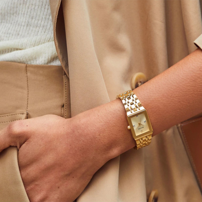 Bulova Modern Quadra Gold Stainless Steel Champagne Dial Watch 20.5 mm