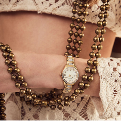 Bulova Crystal Gold Stainless Steel White Dial Watch 28.5 mm