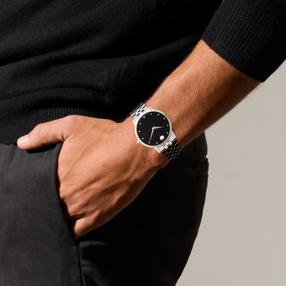 Movado Museum Classic Diamond Stainless Steel Black Dial Watch 40 mm