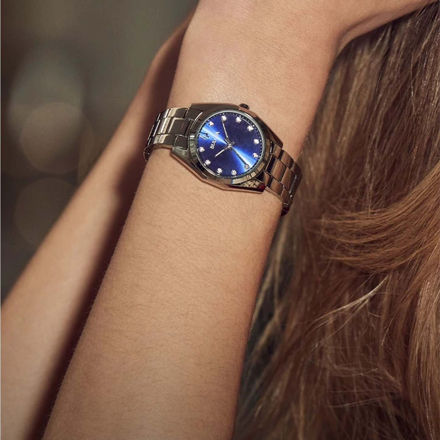 Bulova Surveyor Silver Stainless Steel Blue Dial Watch 31 mm