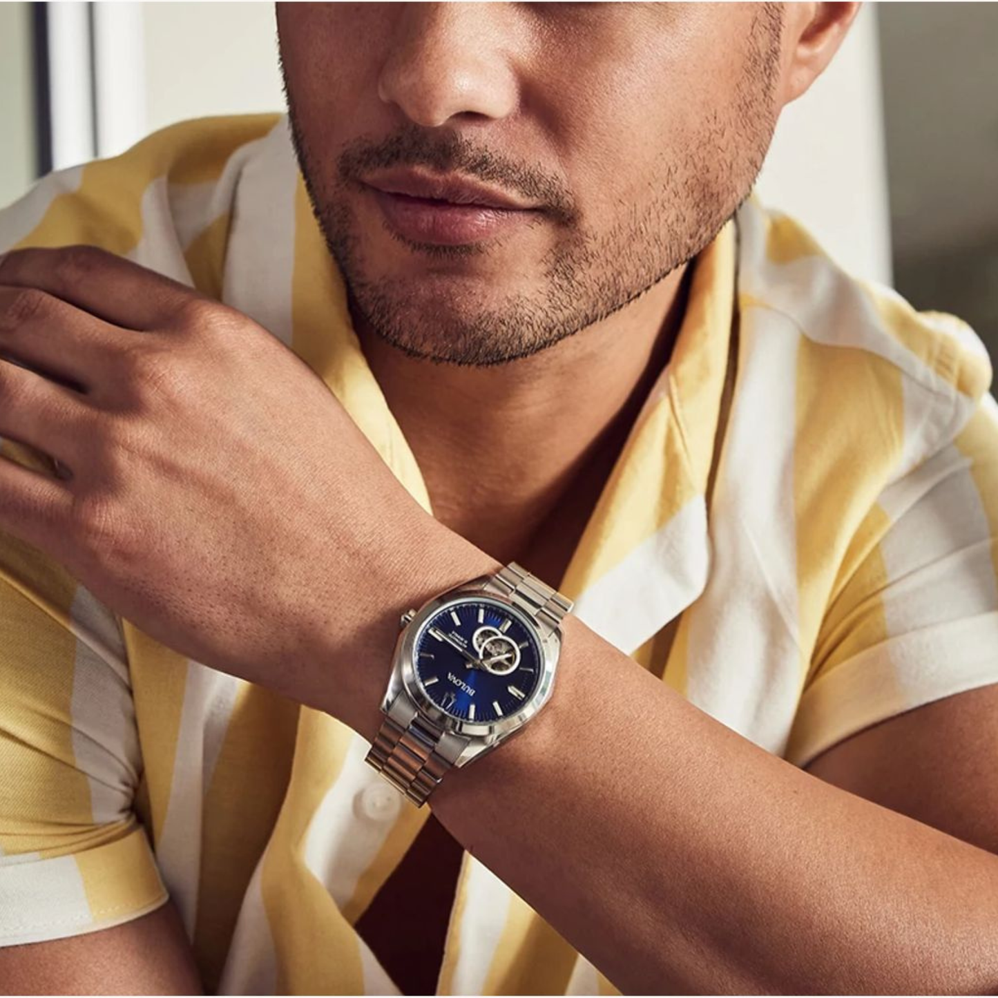 Bulova Surveyor Silver Stainless Steel Blue Dial Watch 42 mm