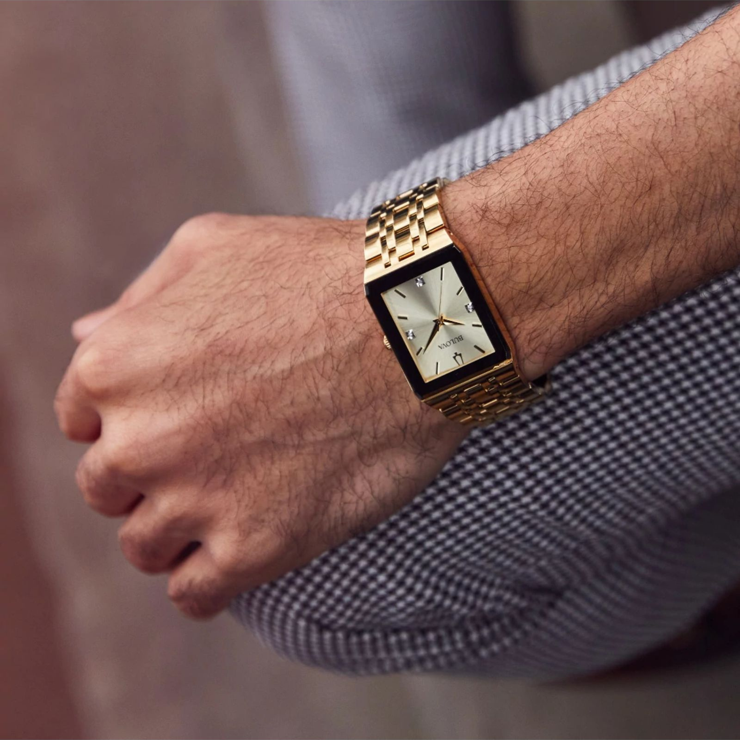 Bulova Quadra Modern Watch, Stainless Steel, Champagne-gold Dial, 30.75 mm