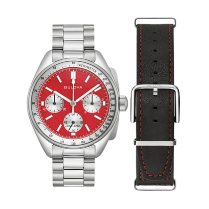 Bulova Lunar Pilot Chronograph Stainless Steel Red Dial Watch 43.5 mm