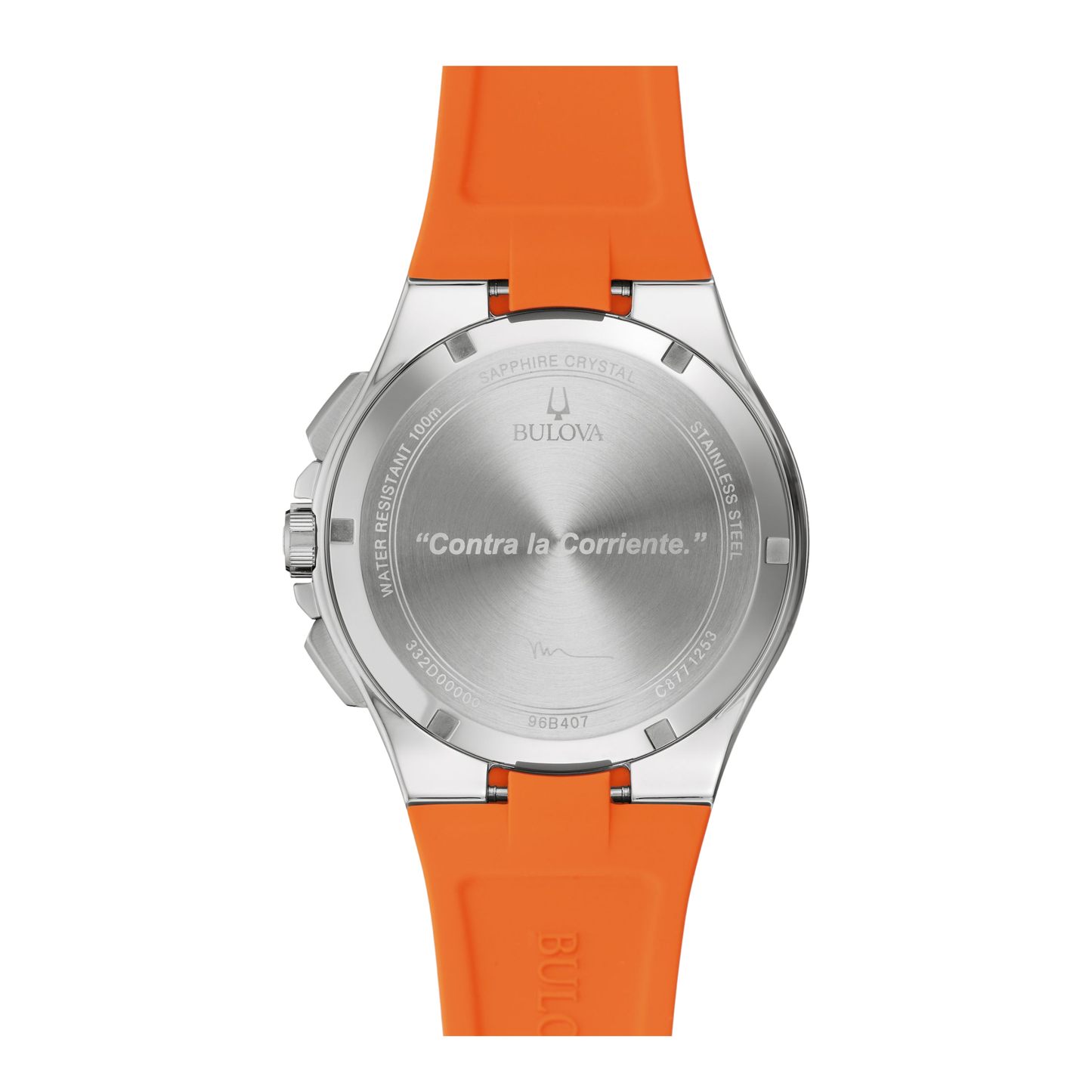 Bulova Marc Anthony Maquina Chronograph Orange Silicon Strap Blue Dial Watch 46 mm