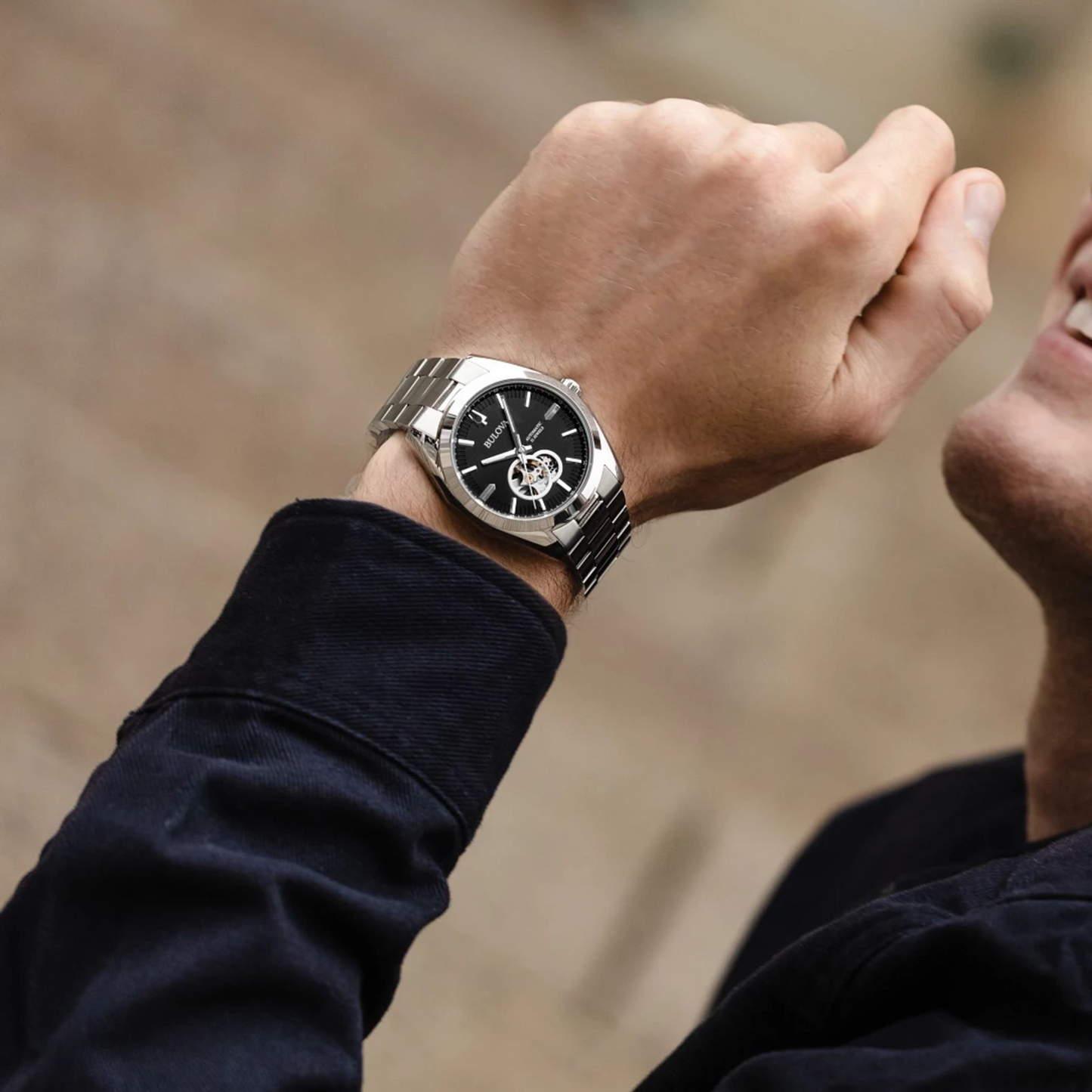 Bulova Classic Surveyor Silver Stainless Steel Black Dial Watch 42 mm