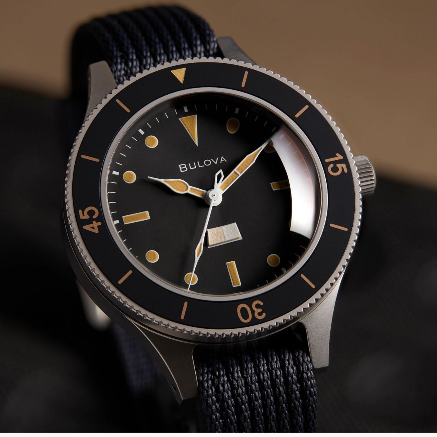 Bulova Archive Series Mil Ships Silver Stainless Steel Black Dial Automatic Watch 41 mm