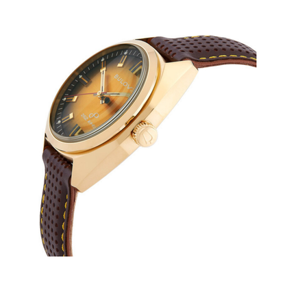 Bulova Jet Star Watch, Brown Leather Strap, Gold-tone Dial, 40 mm