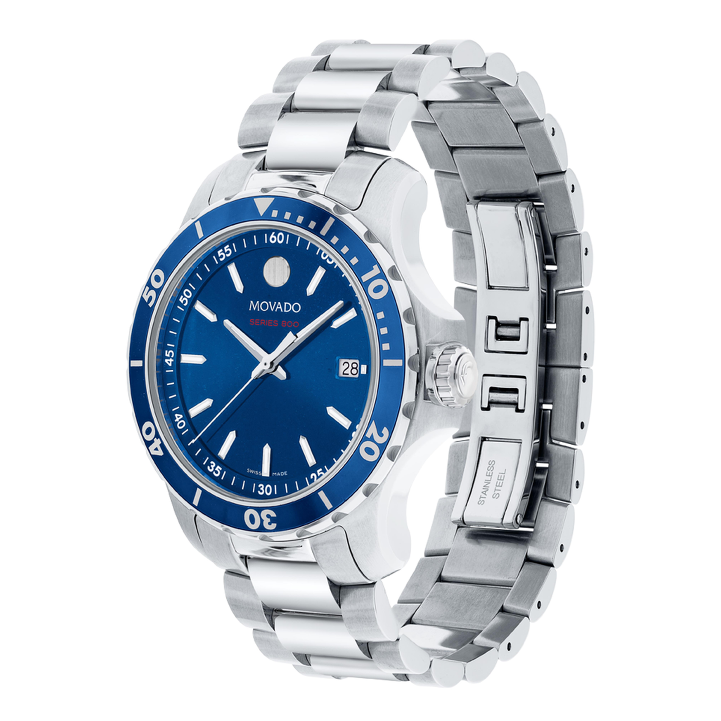 Movado Series 800 Blue Dial Stainless Steel Swiss Watch 40 mm
