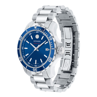 Movado Series 800 Blue Dial Stainless Steel Swiss Watch 40 mm