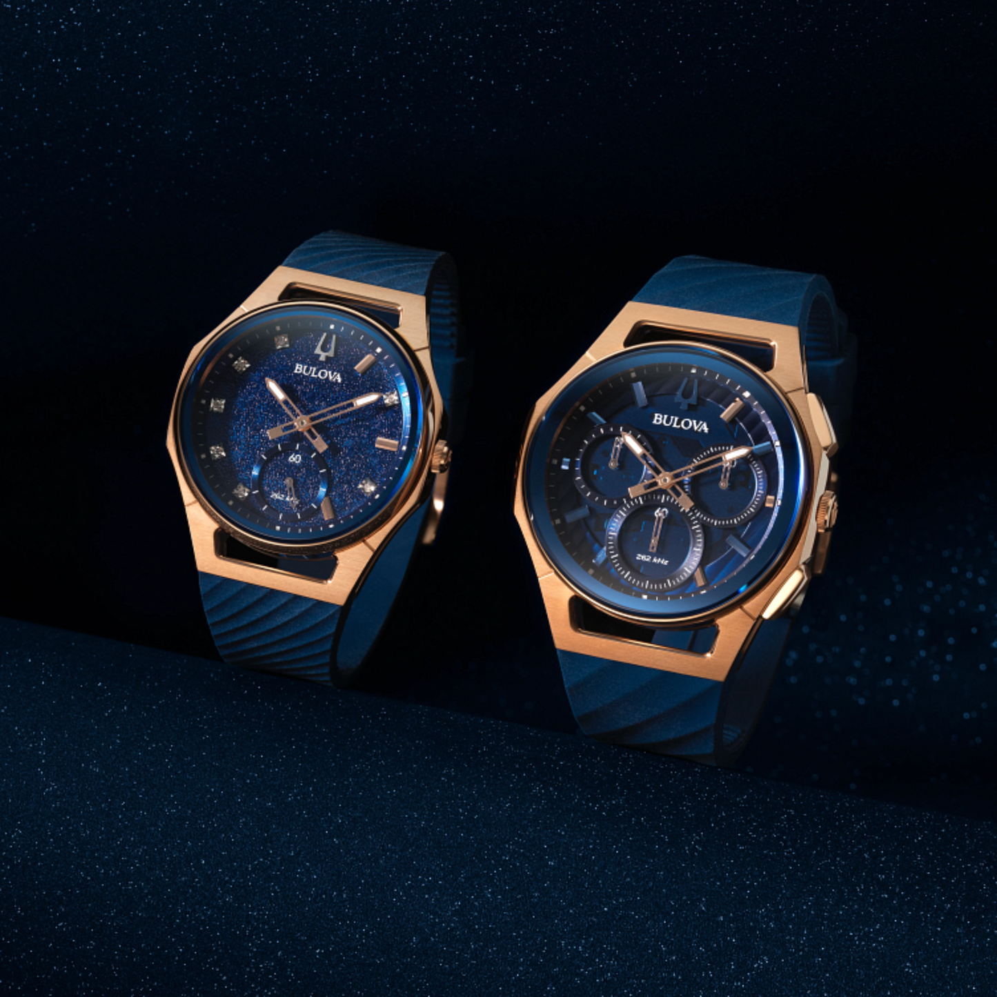 Bulova CURV Chronograph Rubber Strap Blue Dial Watch 44 mm