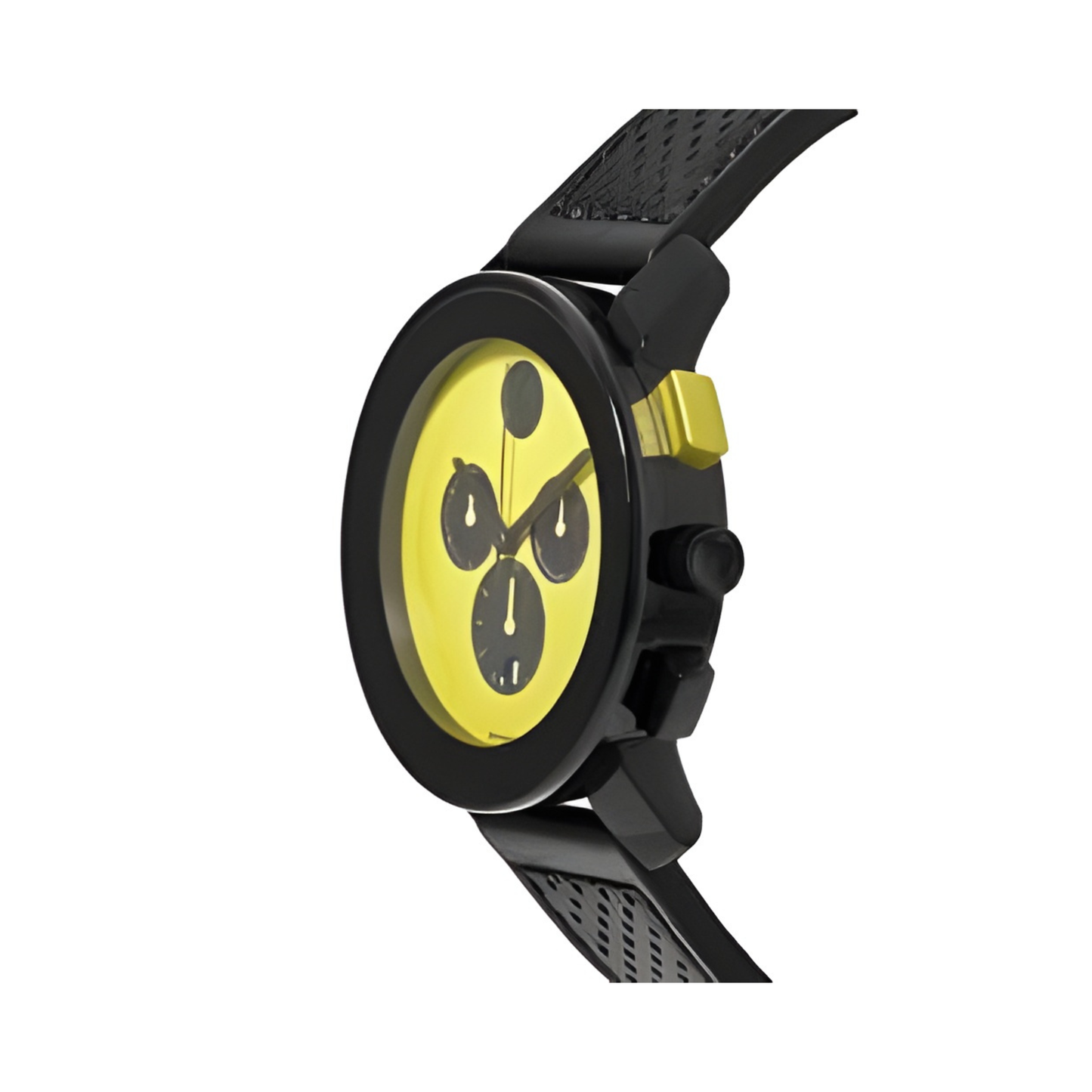 Movado Bold Yellow Dial Leather Strap Chronograph Watch 44 mm
