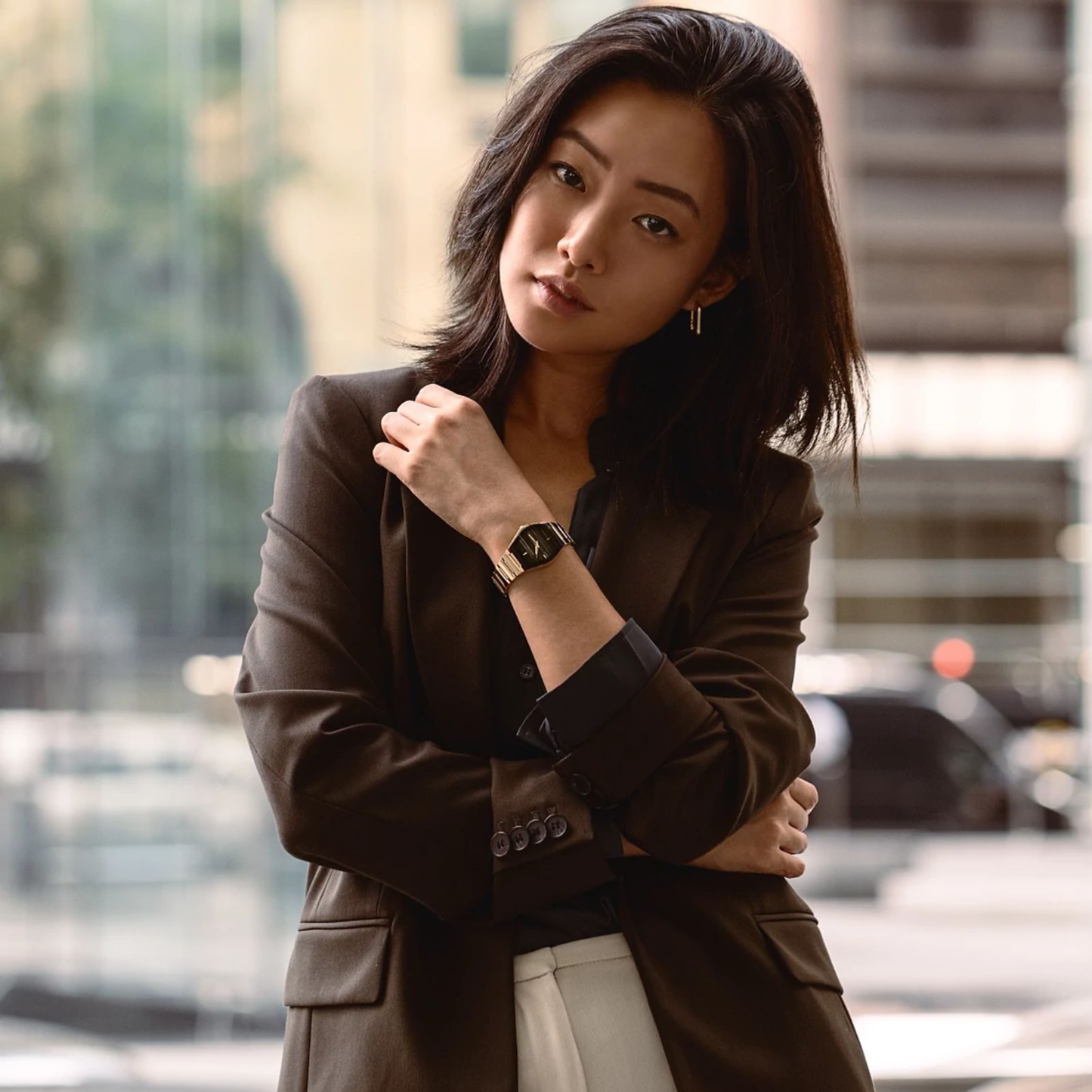 Bulova Modern Gemini Gold Stainless Steel Black Dial Watch 30 mm