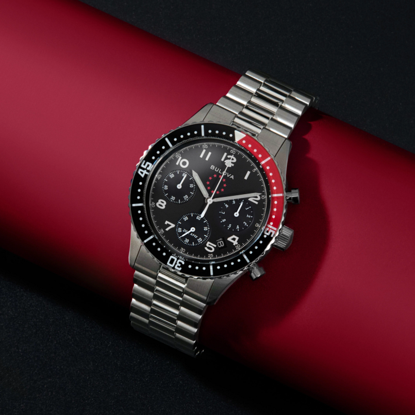 Bulova Marine Star Heritage Chronograph Stainless Steel Black Dial Watch 42.85 mm