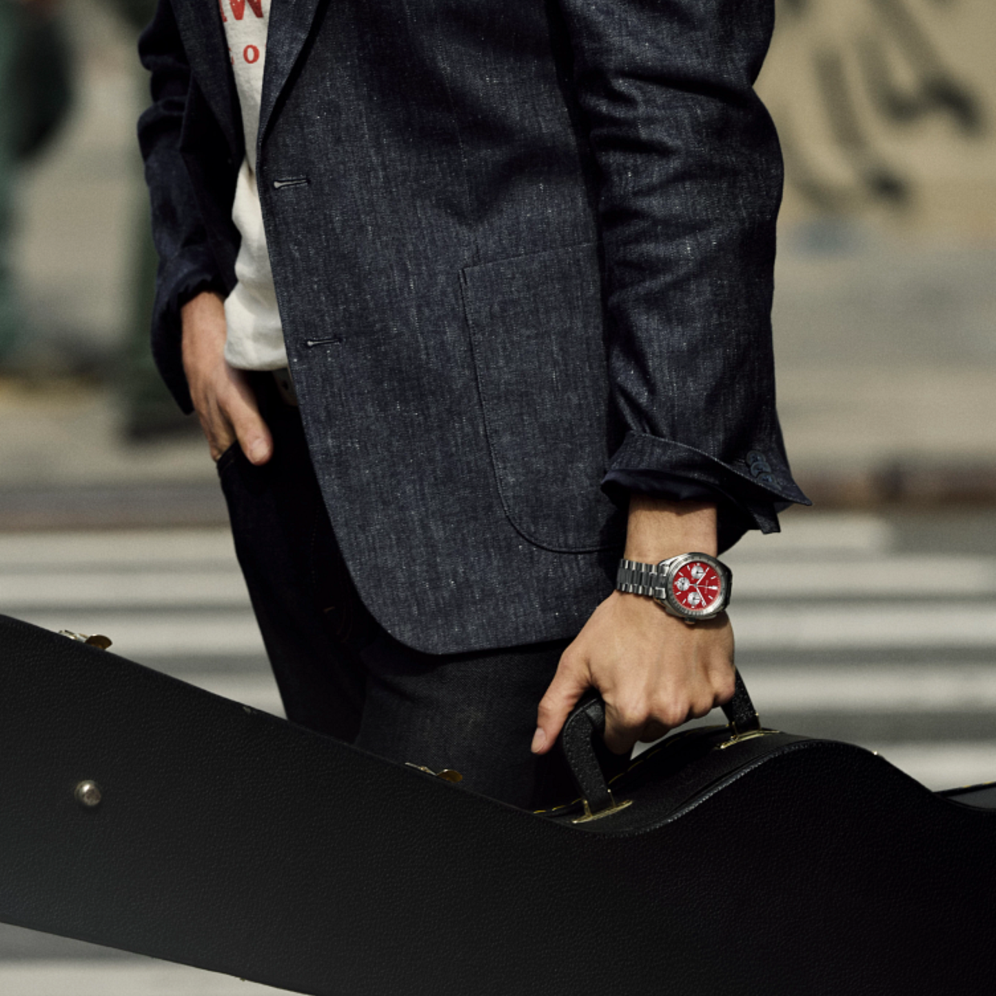 Bulova Lunar Pilot Chronograph Stainless Steel Red Dial Watch 43.5 mm