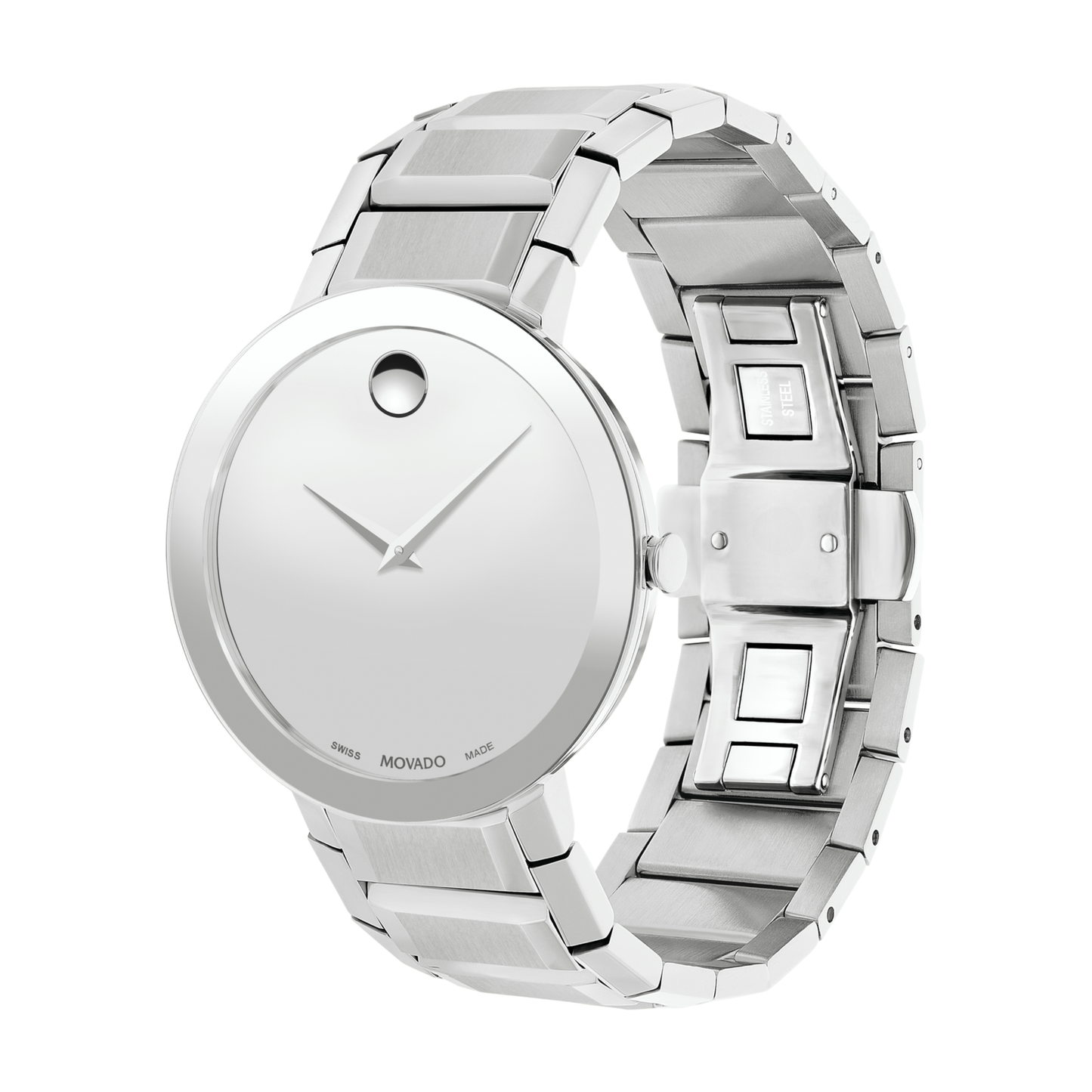 Movado Sapphire Silver Mirror Stainless Steel Swiss Watch 39 mm