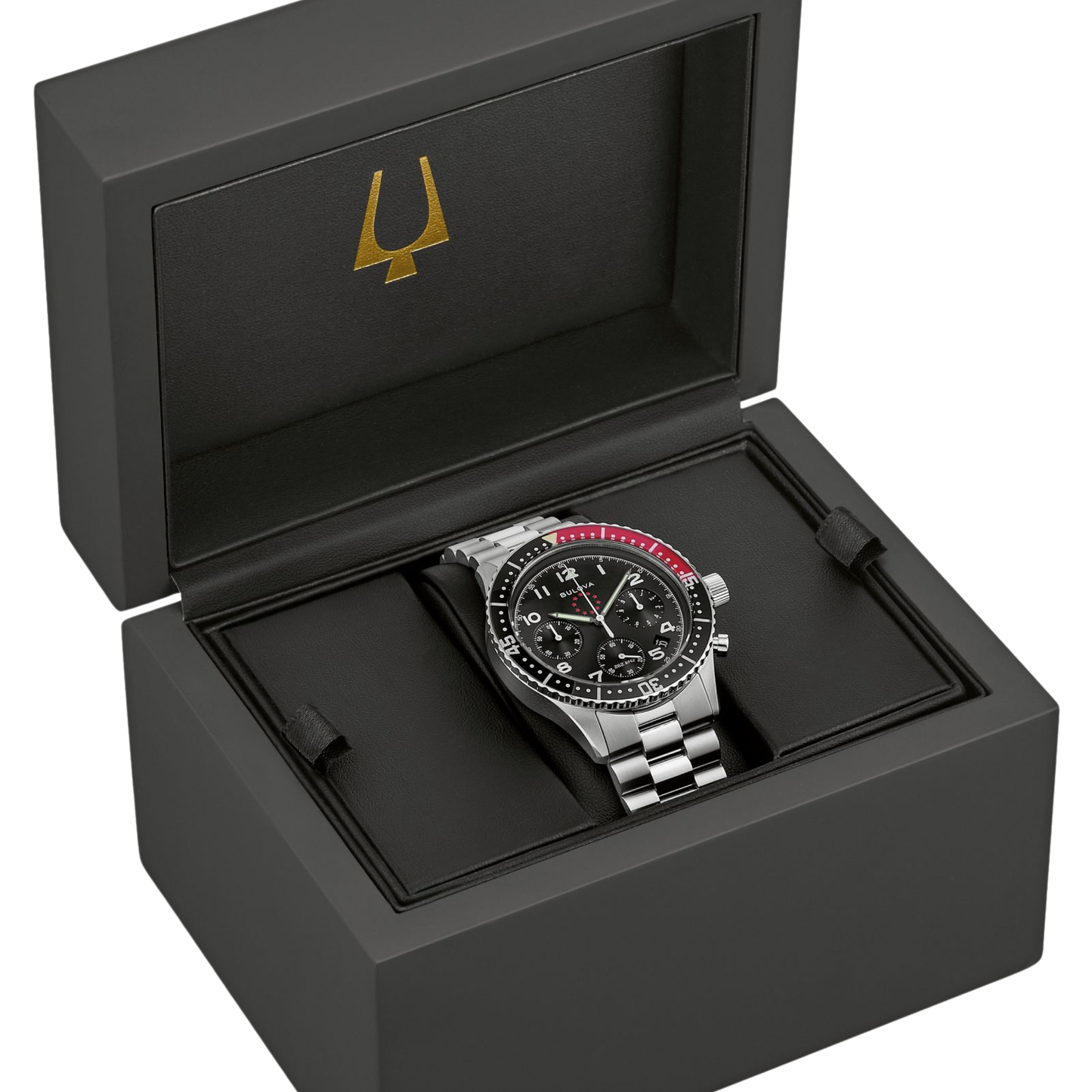 Bulova Marine Star Heritage Chronograph Stainless Steel Black Dial Watch 42.85 mm