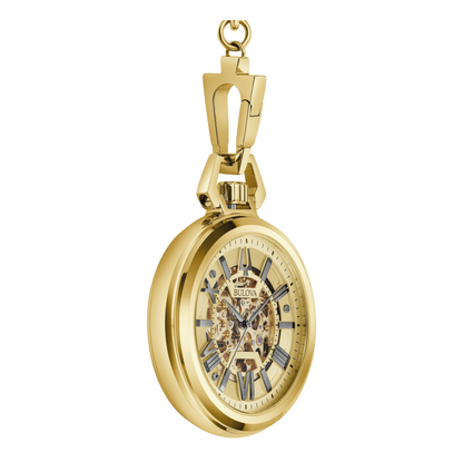 Bulova Sutton Pocket Watch, Stainless Steel, Gold-tone Dial, 50 mm
