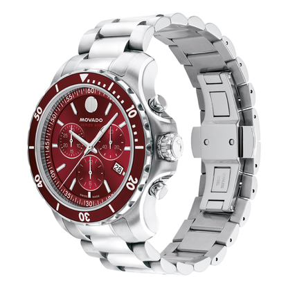 Movado Series 800 Chronograph Stainless Steel Red Dial Watch 42mm