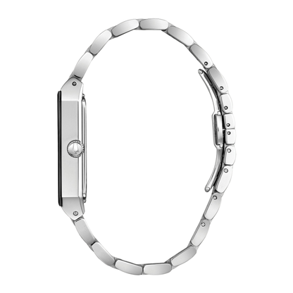 Bulova Modern Quadra Silver Stainless Steel Black Dial Watch 20.5 mm