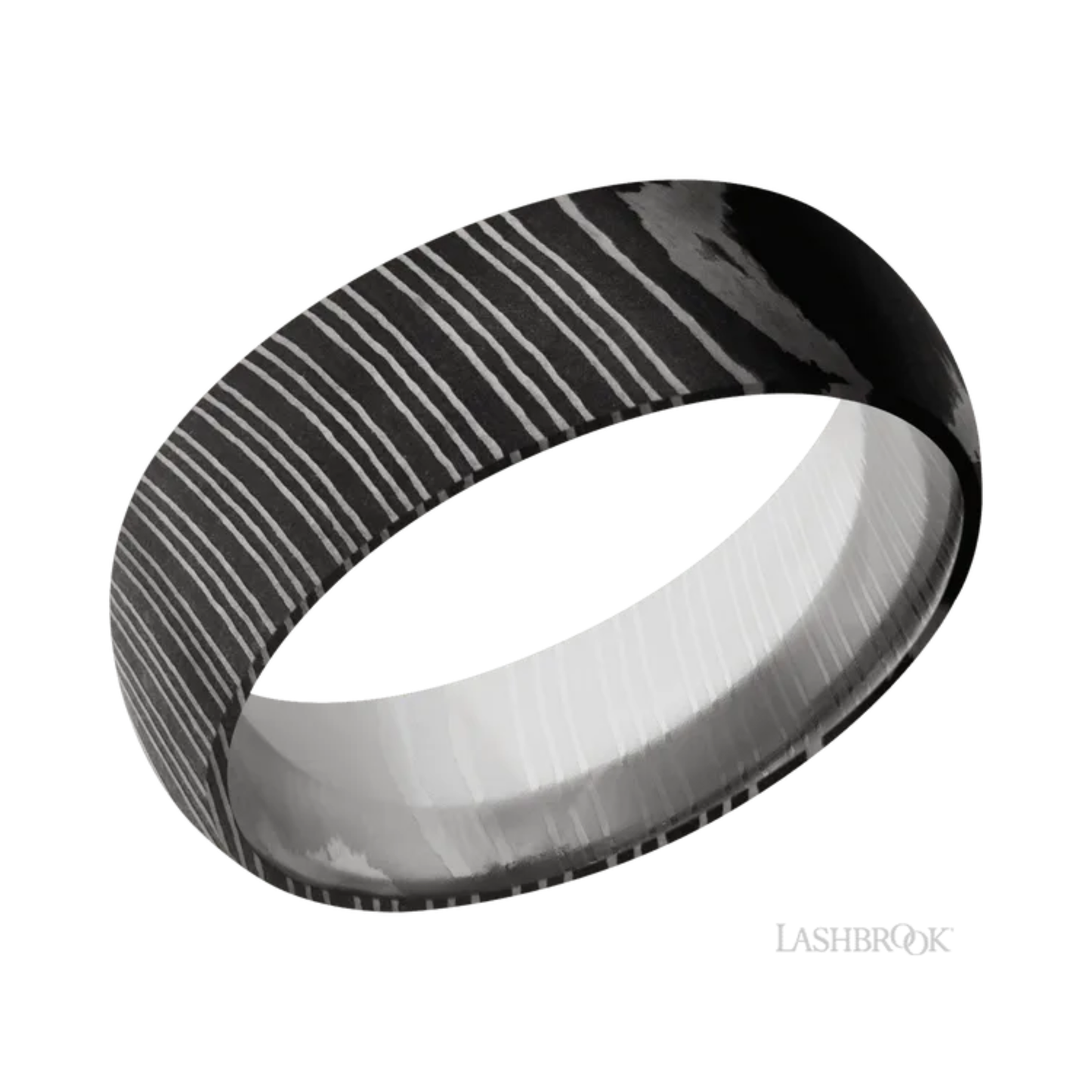 Damascus Acid Finish Wedding Band Damascus Steel – 7 mm Domed