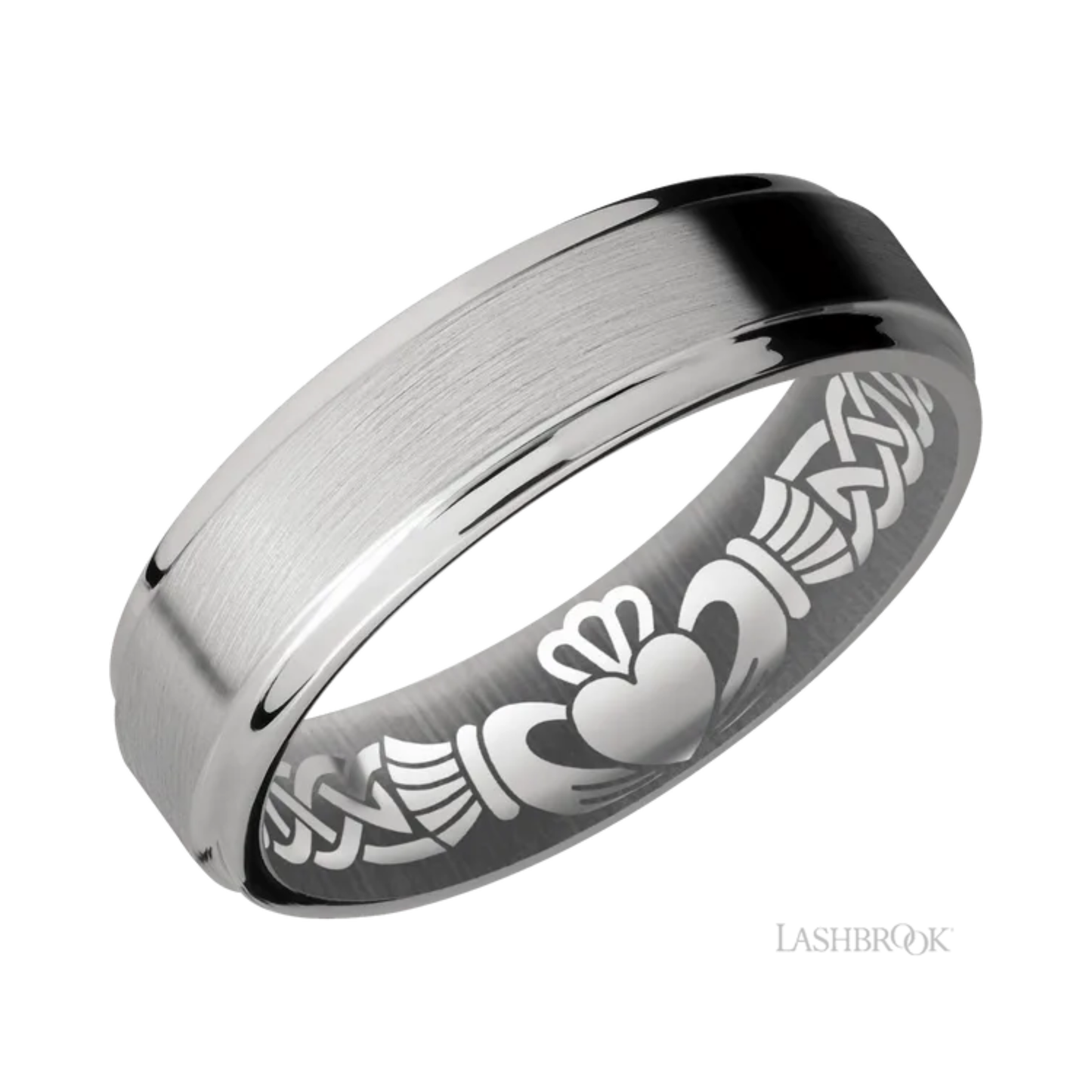 Satin Wedding Band Titanium – 6 mm Flat Grooved Edges