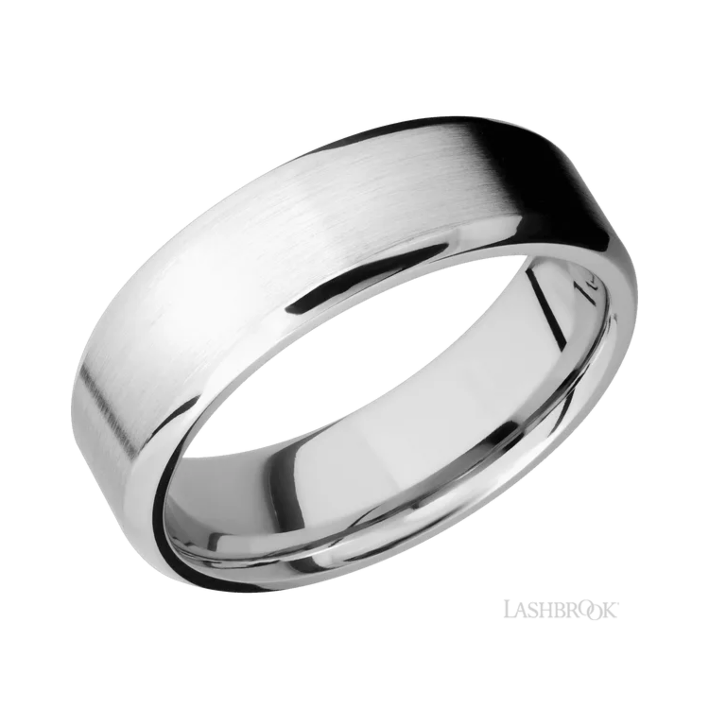 Lashbrook Satin & Polish Beveled Wedding Band 14K White Gold – 7 mm