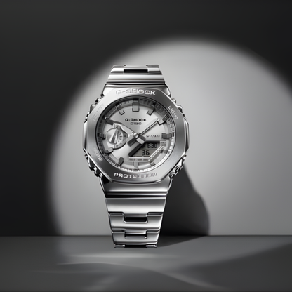 G-SHOCK 2100 Series Octagonal Metal-Covered Silver Watch 49.3mm