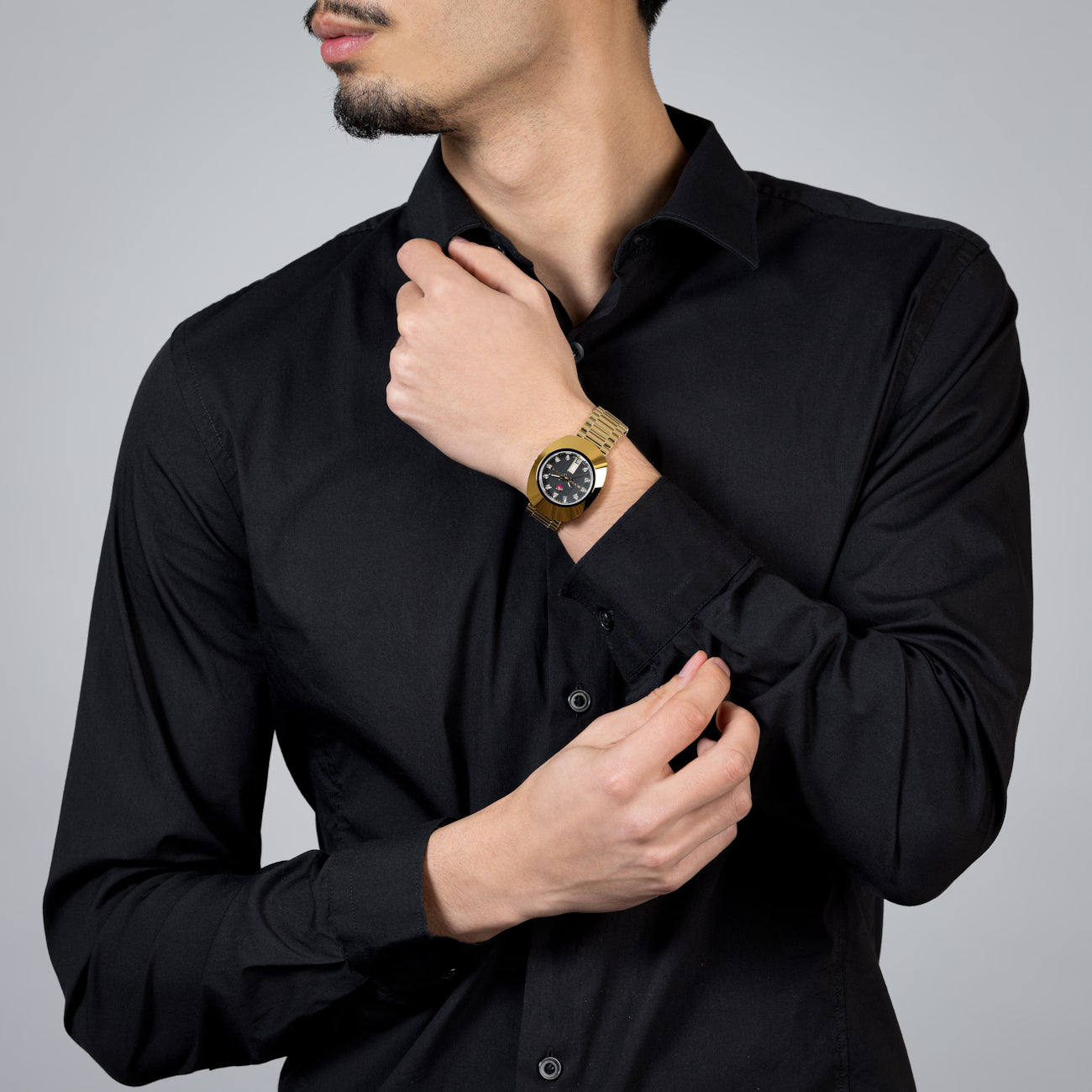 Rado DiaStar Original Gold Stainless Steel Black Dial Automatic Watch 35 mm