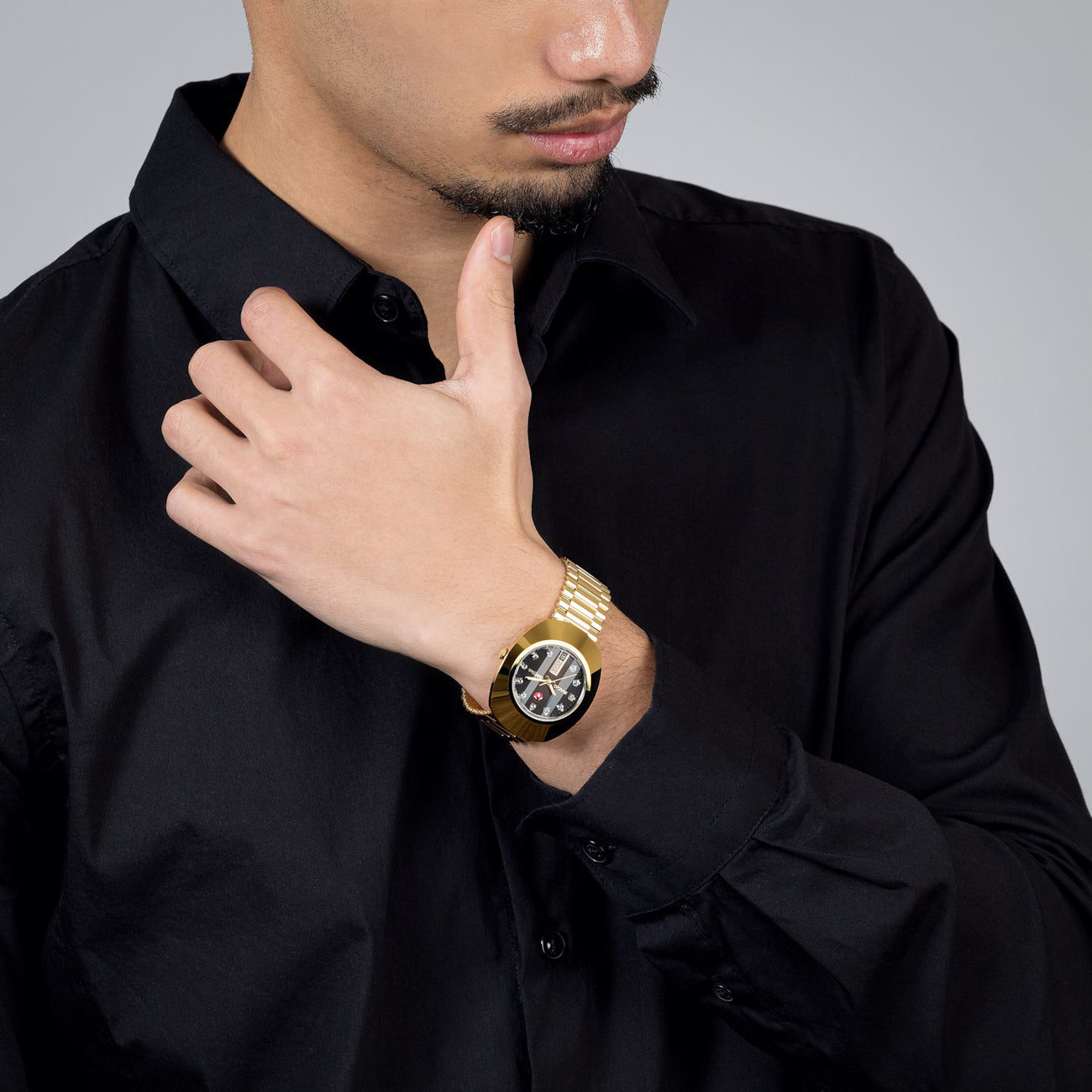 Rado DiaStar Original Gold Stainless Steel Black Dial Automatic Watch 35 mm