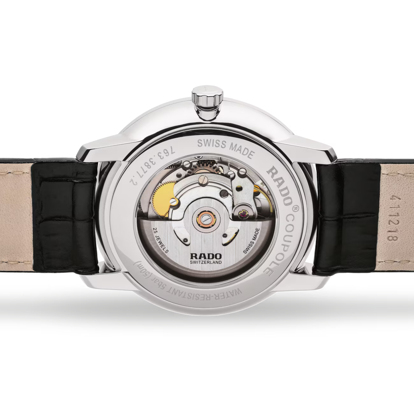 Rado Coupole Classic Black Leather White Dial Watch 41 mm