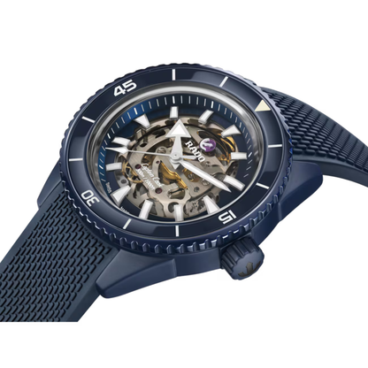Rado Captain Cook Navy Blue Ceramic Skeleton Automatic Watch 43 mm