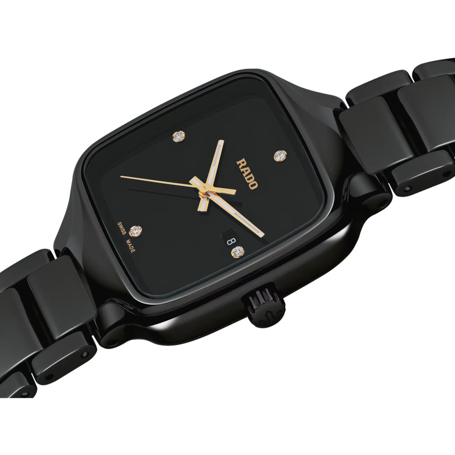 Rado True Square Black Diamond Ceramic Automatic Watch 29.2 mm