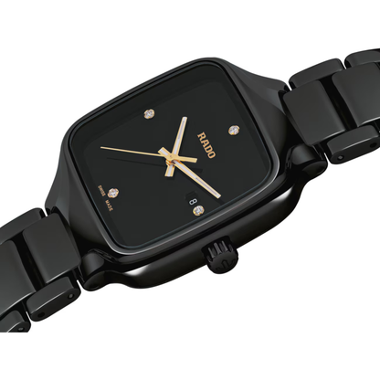 Rado True Square Black Diamond Ceramic Automatic Watch 29.2 mm