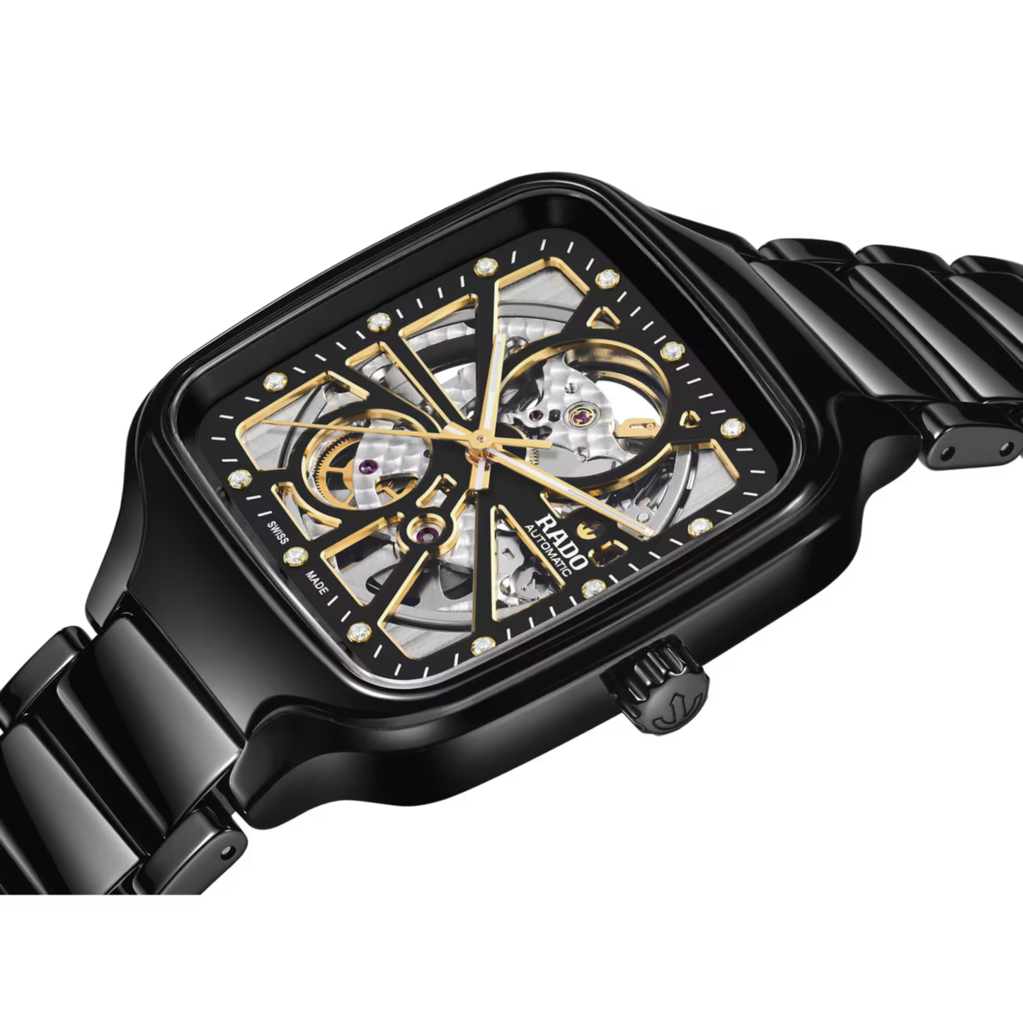 Rado True Square Black Open Heart Ceramic Titanium Automatic Watch 38 mm