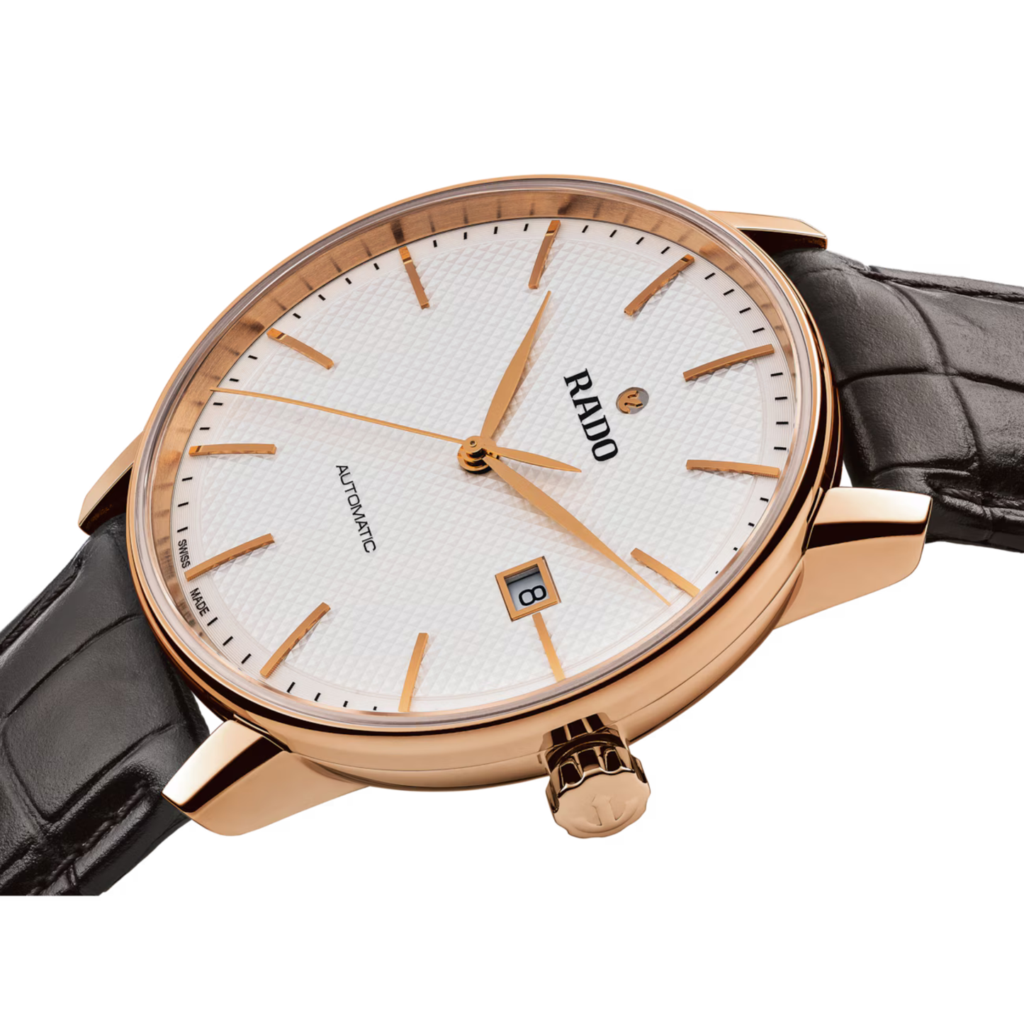 Rado Coupole Classic Brown Leather White Dial Automatic Watch 41 mm