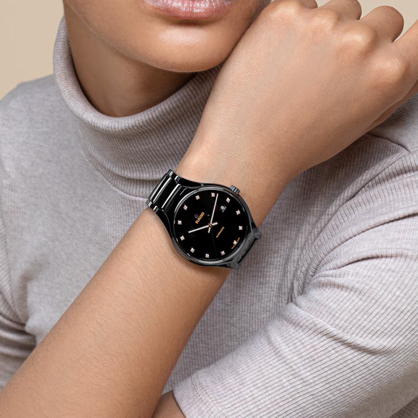 Rado True Round Diamonds Black Ceramic Automatic Watch 40 mm