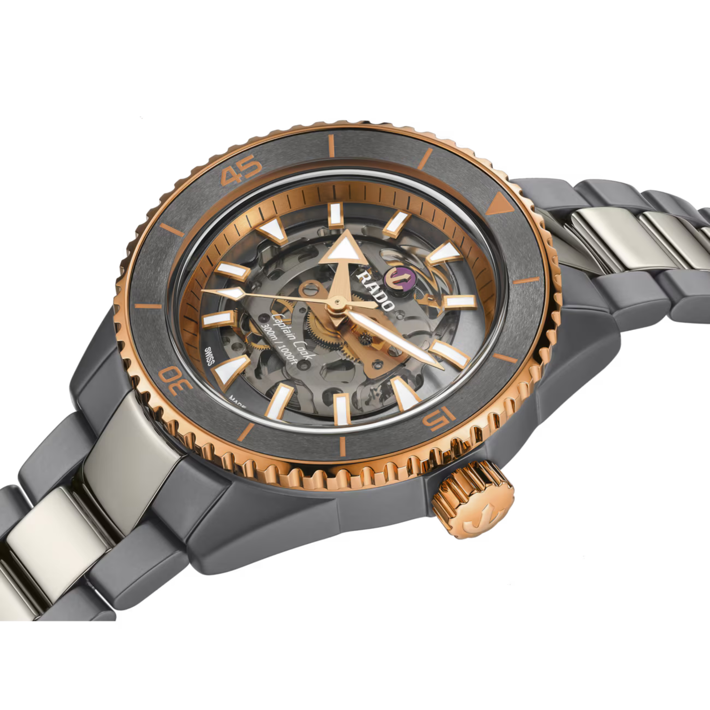 Rado Captain Cook Grey Skeleton Ceramic Titanium Automatic Watch 43 mm