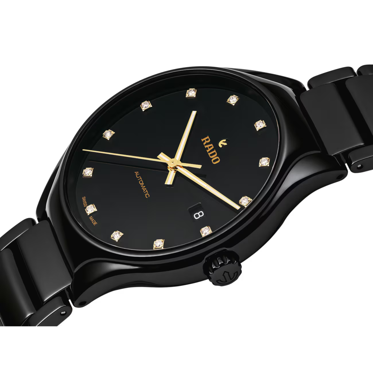 Rado True Round Diamonds Black Ceramic Automatic Watch 40 mm