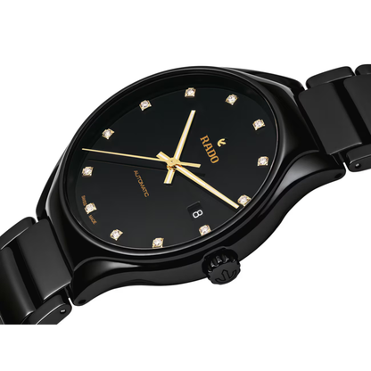 Rado True Round Diamonds Black Ceramic Automatic Watch 40 mm