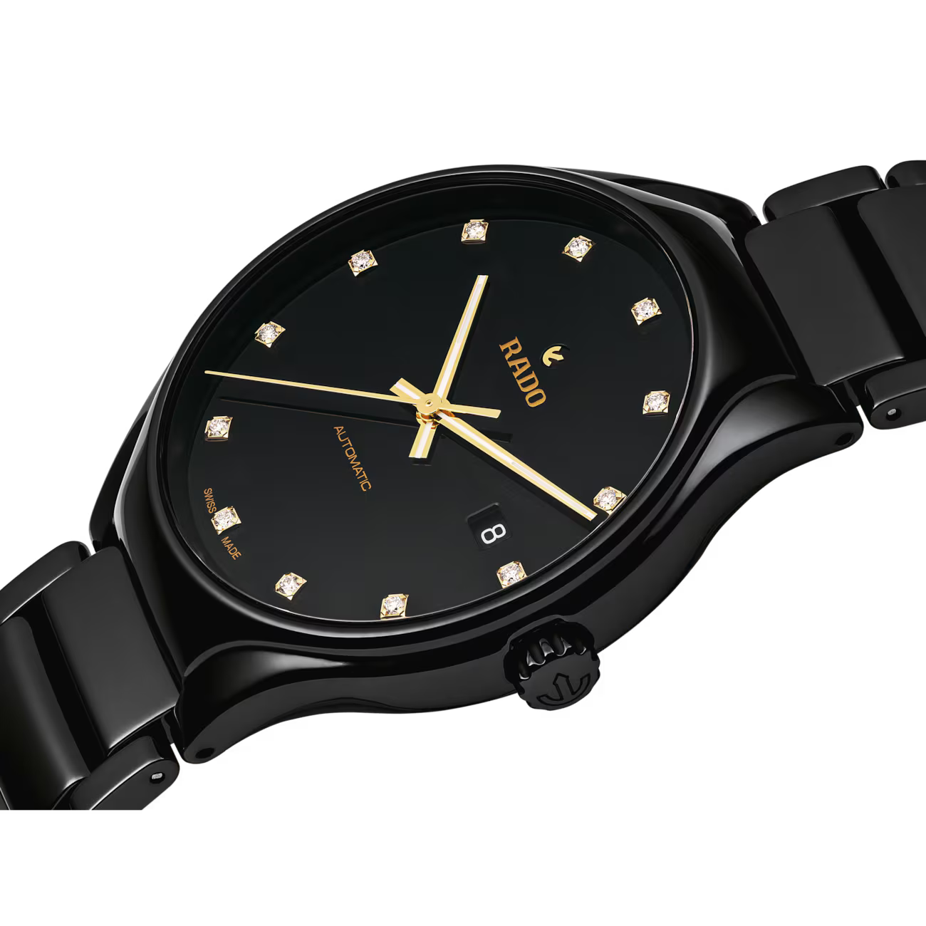 Rado True Round Diamonds Black Ceramic Automatic Watch 40 mm