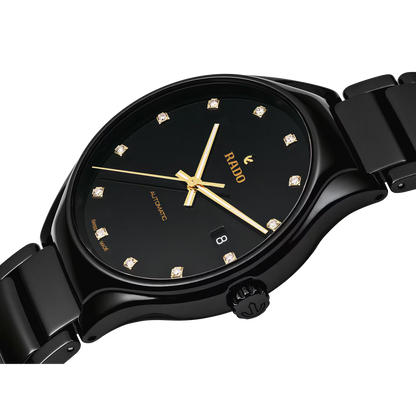 Rado True Round Diamonds Black Ceramic Automatic Watch 40 mm